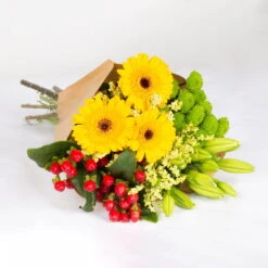 Gemischter Blumenbund 'Sonnentag' Inkl. Gratis Grußkarte -Compo Geschaft 1025700015 DIY Mixbund Sonnentag Germini Hypericum Statice Lilie Santini 1 94587